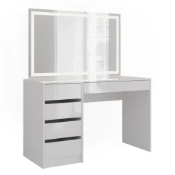 Schminktisch Sherry Weiß/Weiß Hochglanz 119.8 cm mit LED-Spiegel Vicco