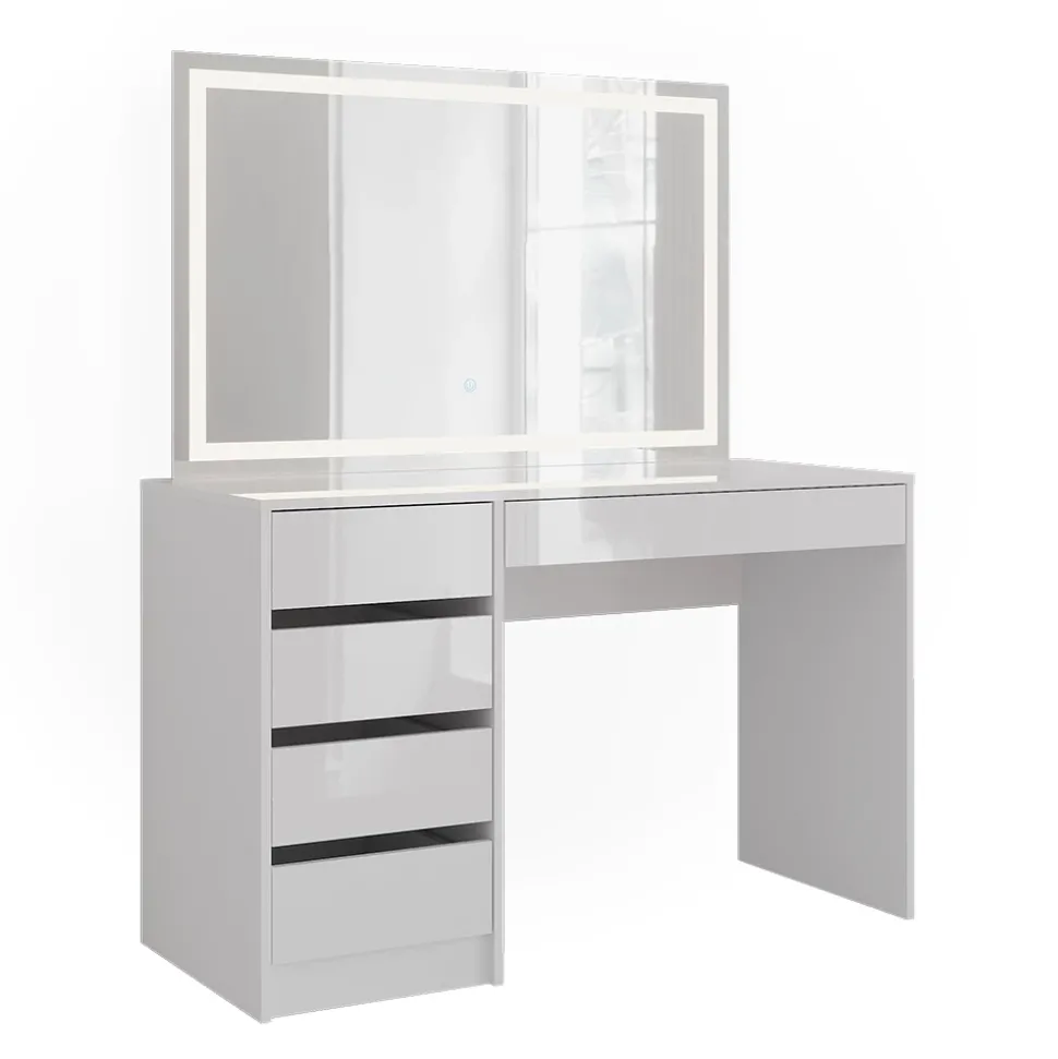 Schminktisch Sherry Weiß/Weiß Hochglanz 119.8 cm mit LED-Spiegel Vicco