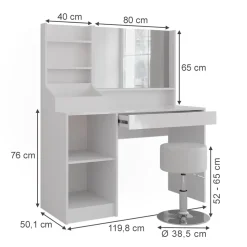 Schminktisch Sherry Weiß/Weiß Hochglanz 119.8 cm 4 Teile Vicco