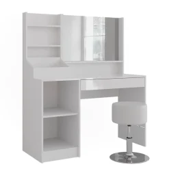 Schminktisch Sherry Weiß/Weiß Hochglanz 119.8 cm 4 Teile Vicco