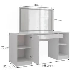 Schminktisch Sherry Weiß/Weiß Hochglanz 158.2 cm mit LED-Spiegel Vicco