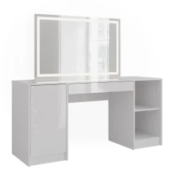 Schminktisch Sherry Weiß/Weiß Hochglanz 158.2 cm mit LED-Spiegel Vicco