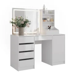 Schminktisch Sherry Weiß/Weiß Hochglanz 128.2 cm 4 Teile Vicco