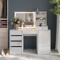 Schminktisch Sherry Weiß/Weiß Hochglanz 128.2 cm 4 Teile Vicco