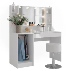 Schminktisch Sherry Weiß/Weiß Hochglanz 119.8 cm 5 Teile Vicco