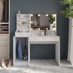 Schminktisch Sherry Weiß/Weiß Hochglanz 119.8 cm 4 Teile Vicco