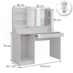 Schminktisch Sherry Weiß/Weiß Hochglanz 119.8 cm 4 Teile Vicco