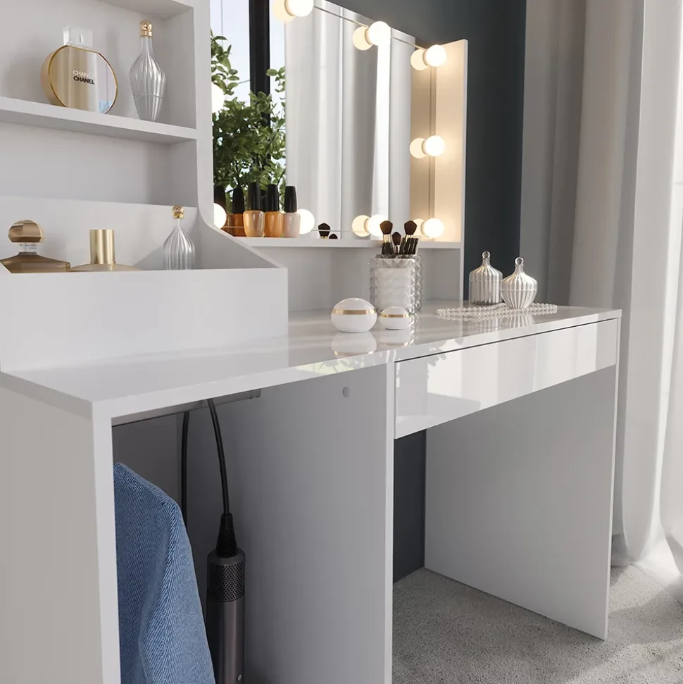 Schminktisch Sherry Weiß/Weiß Hochglanz 119.8 cm 4 Teile Vicco