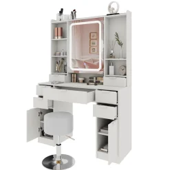 Schminktisch Solea Weiß 105 cm mit LED-Spiegel und Hocker Vicco