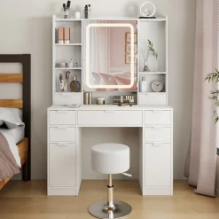 Schminktisch Solea Weiß 105 cm mit LED-Spiegel und Hocker Vicco