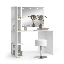Schminktisch Tower Weiß 122.2 cm mit Beleuchtung und Hocker Vicco