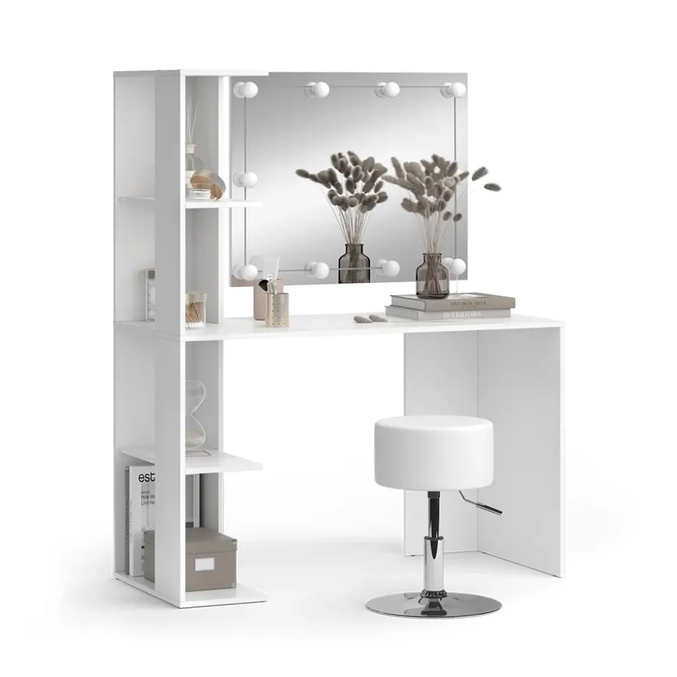 Schminktisch Tower Weiß 122.2 cm mit Beleuchtung und Hocker Vicco