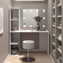 Schminktisch Tower Weiß 122.2 cm mit Beleuchtung und Hocker Vicco