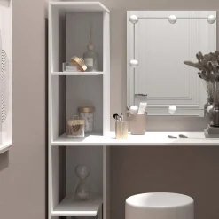 Schminktisch Tower Weiß 122.2 cm mit Beleuchtung und Hocker Vicco