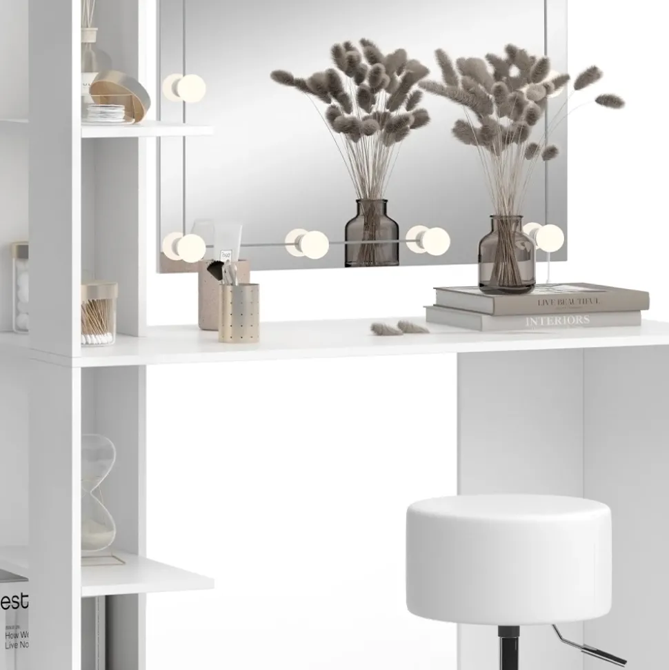 Schminktisch Tower Weiß 122.2 cm mit Beleuchtung und Hocker Vicco