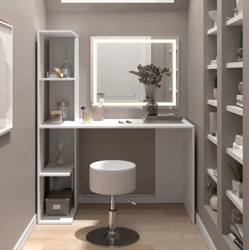 Schminktisch Tower Weiß 122.2 cm mit Beleuchtung und Hocker Vicco