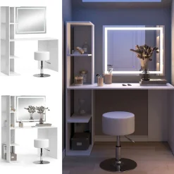 Schminktisch Tower Weiß 122.2 cm mit Beleuchtung und Hocker Vicco