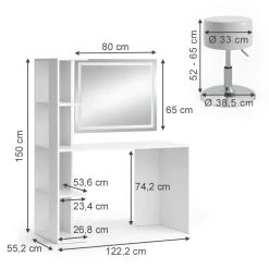 Schminktisch Tower Weiß 122.2 cm mit Beleuchtung und Hocker Vicco