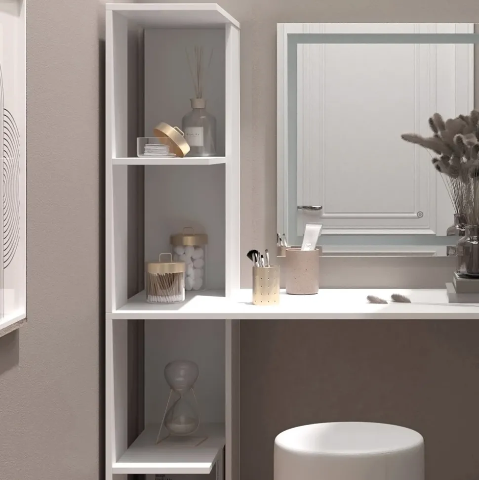 Schminktisch Tower Weiß 122.2 cm mit Beleuchtung und Hocker Vicco