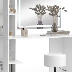 Schminktisch Tower Weiß 122.2 cm mit Beleuchtung und Hocker Vicco
