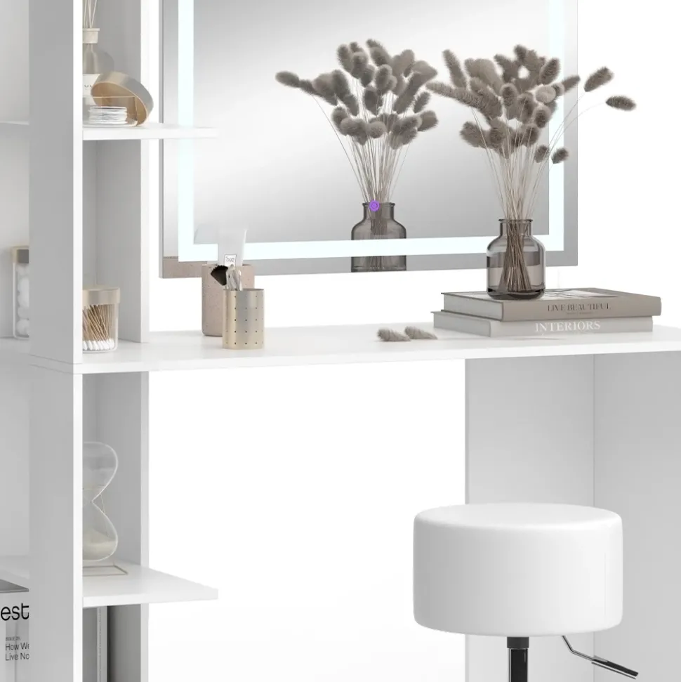 Schminktisch Tower Weiß 122.2 cm mit Beleuchtung und Hocker Vicco