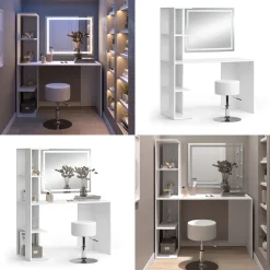 Schminktisch Tower Weiß 122.2 cm mit Beleuchtung und Hocker Vicco