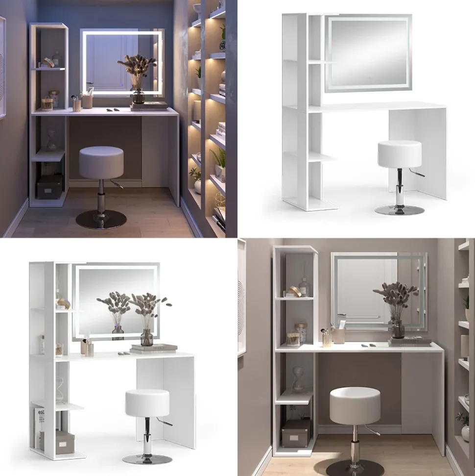 Schminktisch Tower Weiß 122.2 cm mit Beleuchtung und Hocker Vicco