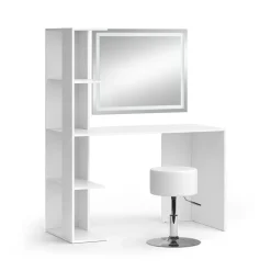 Schminktisch Tower Weiß 122.2 cm mit Beleuchtung und Hocker Vicco