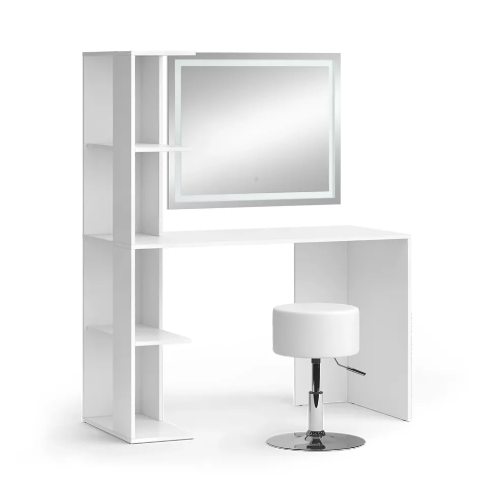 Schminktisch Tower Weiß 122.2 cm mit Beleuchtung und Hocker Vicco