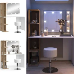 Schminktisch Tower Weiß/Sonoma 122.2 cm mit Beleuchtung und Hocker Vicco