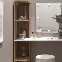 Schminktisch Tower Weiß/Sonoma 122.2 cm mit Beleuchtung und Hocker Vicco