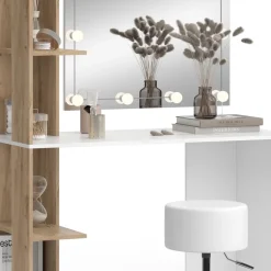 Schminktisch Tower Weiß/Sonoma 122.2 cm mit Beleuchtung und Hocker Vicco