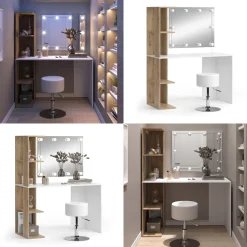 Schminktisch Tower Weiß/Sonoma 122.2 cm mit Beleuchtung und Hocker Vicco