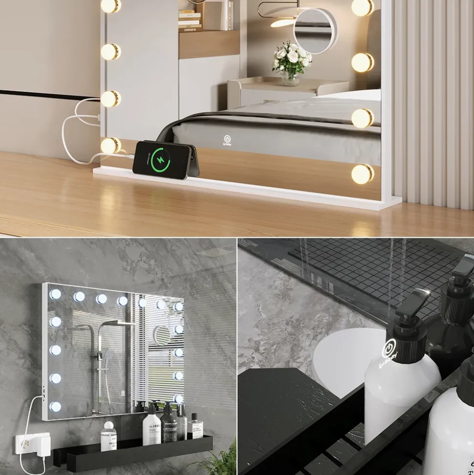 Schminktischspiegel Greta Weiß 58 x 47 cm mit LED-Beleuchtung Vicco