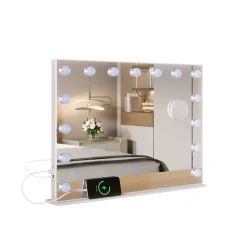 Schminktischspiegel Greta Weiß 58 x 47 cm mit LED-Beleuchtung Vicco