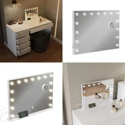 Schminktischspiegel Greta Weiß 58 x 47 cm mit LED-Beleuchtung Vicco