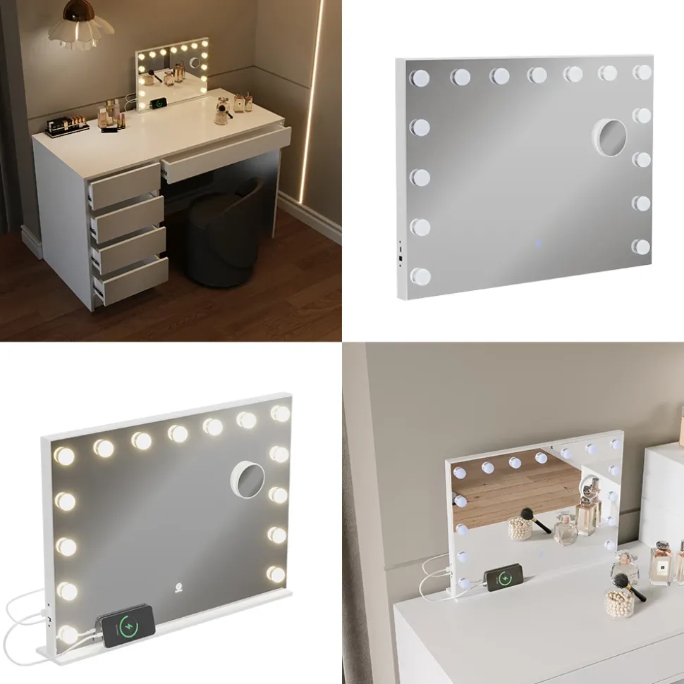 Schminktischspiegel Greta Weiß 58 x 47 cm mit LED-Beleuchtung Vicco