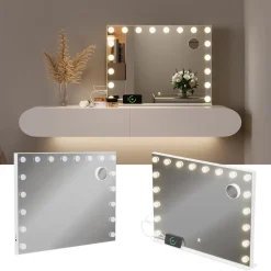 Schminktischspiegel Greta Weiß 80 x 61 cm mit LED-Beleuchtung Vicco