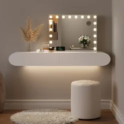 Schminktischspiegel Greta Weiß 80 x 61 cm mit LED-Beleuchtung Vicco