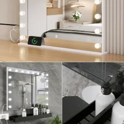 Schminktischspiegel Greta Weiß 80 x 61 cm mit LED-Beleuchtung Vicco