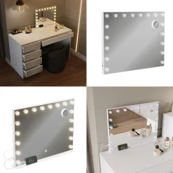 Schminktischspiegel Greta Weiß 80 x 61 cm mit LED-Beleuchtung Vicco