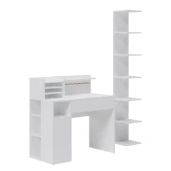 Schreibtisch Weiß 2 Teile, mit Bücherregal Vicco