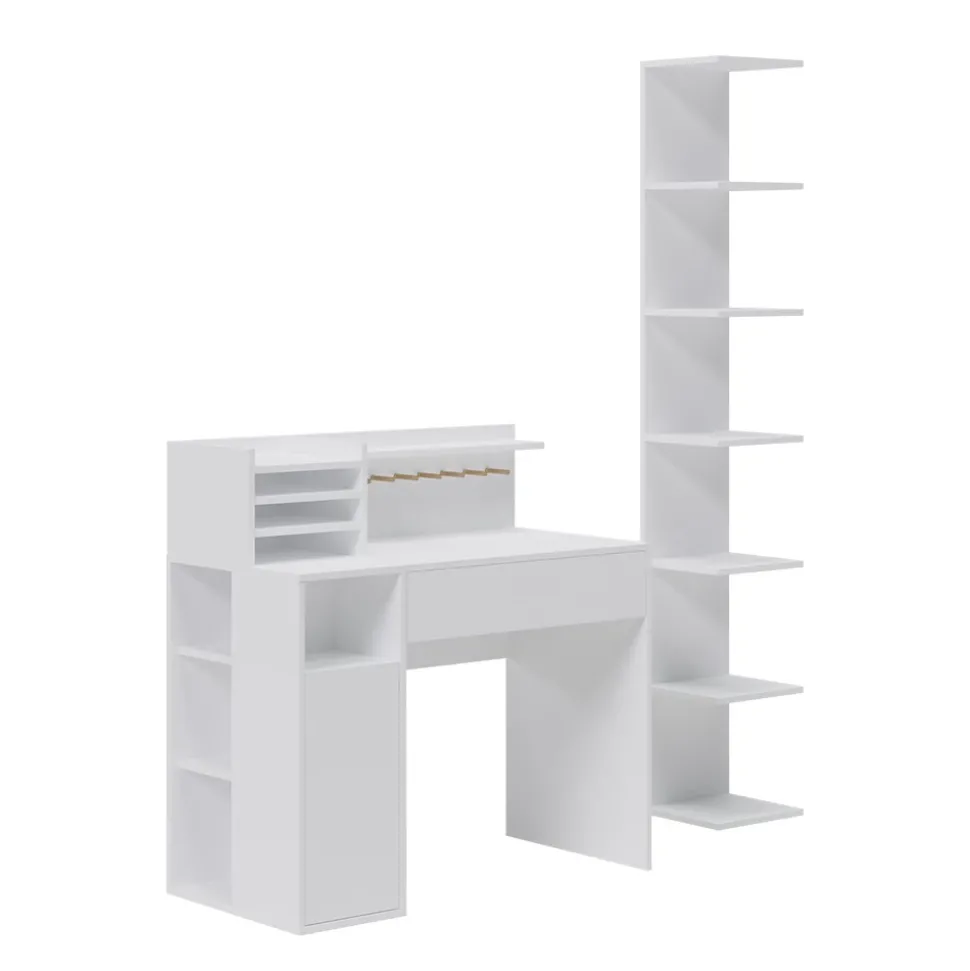 Schreibtisch Weiß 2 Teile, mit Bücherregal Vicco