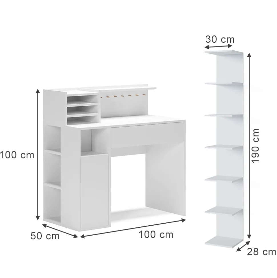 Schreibtisch Weiß 2 Teile, mit Bücherregal Vicco