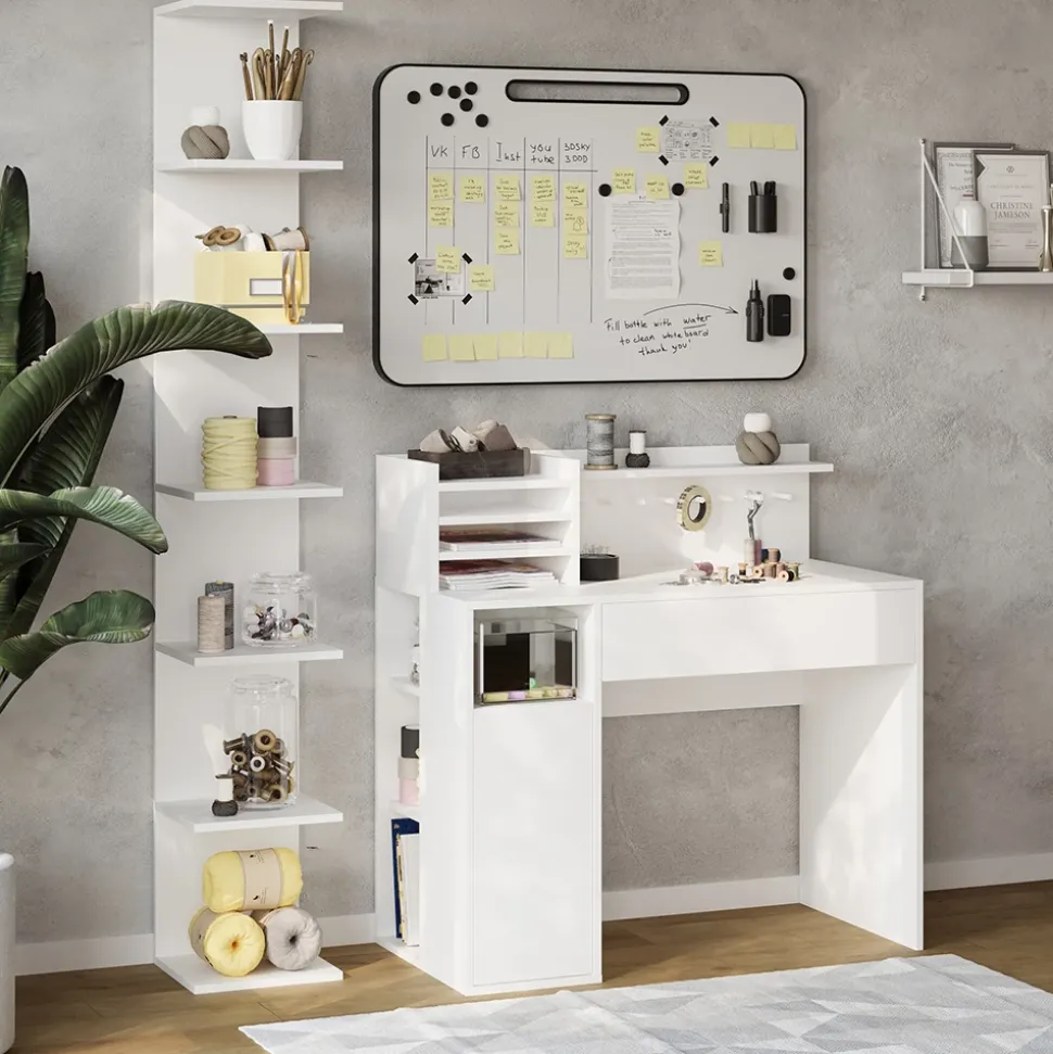 Schreibtisch Weiß 2 Teile, mit Bücherregal Vicco