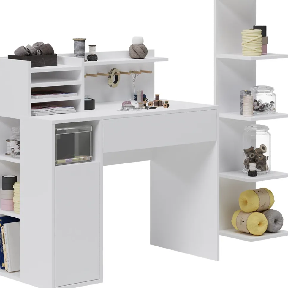 Schreibtisch Weiß 2 Teile, mit Bücherregal Vicco