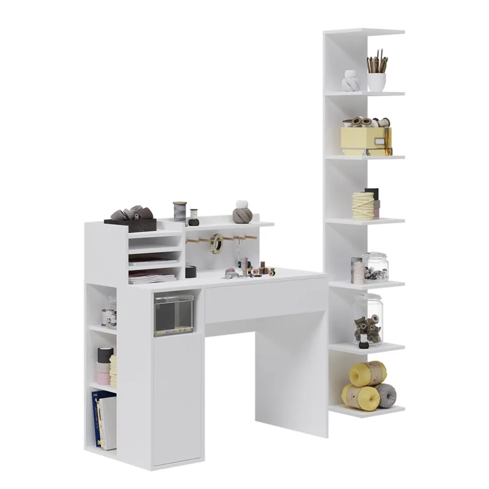 Schreibtisch Weiß 2 Teile, mit Bücherregal Vicco