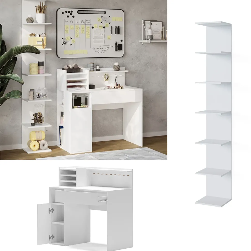 Schreibtisch Weiß 2 Teile, mit Bücherregal Vicco