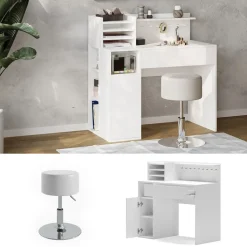 Schreibtisch Weiß 2 Teile, mit Hocker Vicco