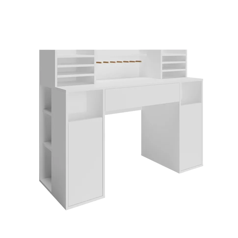 Schreibtisch Weiß 126.8 x 50 cm XL mit Regale Vicco